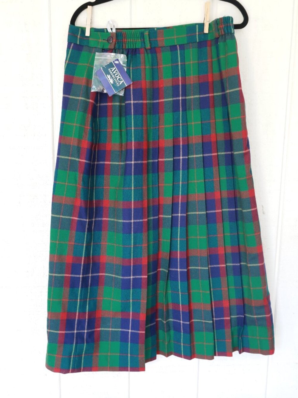 NWT Avoca Irish Pleated 100% Wool Plaid Maxi Skirt | XL